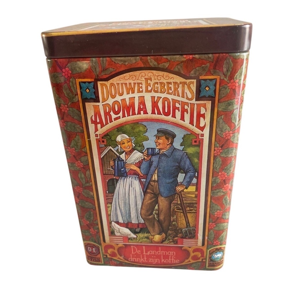 Vintage Douwe Egberts Aroma Koffie Tin De Landman Dutch Coffee Canister Blue Red